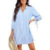 CUPSHE Women Swimsuit Coverup Button Down Casual Shirt Dress V Neck Beach Cover Ups with Pockets XS-XL(Blue Striped)