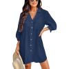 CUPSHE Women Swimsuit Coverup Button Down Casual Shirt Dress V Neck Beach Cover Ups with Pockets XS-XL(Dark Blue)