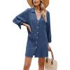 CUPSHE Women Swimsuit Coverup Button Down Casual Shirt Dress V Neck Beach Cover Ups with Pockets XS-XL(Navy Blue)