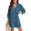 CUPSHE Women Swimsuit Coverup Button Down Casual Shirt Dress V Neck Beach Cover Ups with Pockets XS-XL(Sky Blue)