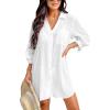 CUPSHE Women Swimsuit Coverup Button Down Casual Shirt Dress V Neck Beach Cover Ups with Pockets XS-XL(White)