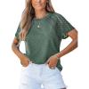 CUPSHE Women Tops Short Sleeve Blouses Crewneck Tee Lace Sleeve Tee Shirt Casual(Green)
