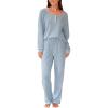 CUPSHE Women Waffle Knit Pajamas Set Long Sleeve Partial Button Soft 2 Piece Lounge Pjs Sets(Blue)