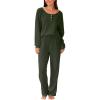 CUPSHE Women Waffle Knit Pajamas Set Long Sleeve Partial Button Soft 2 Piece Lounge Pjs Sets(Green)