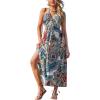 CUPSHE Women’s Backless Beach Dress Halter Neck Ruffle Plunge V Neck Sleeveless Maxi Sundress Summer Dresses(Blue Boho)