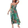 CUPSHE Women’s Backless Beach Dress Halter Neck Ruffle Plunge V Neck Sleeveless Maxi Sundress Summer Dresses(Green Boho)