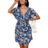 CUPSHE Women’s Bathing Suit Cover Up Short Sleeve Printed Summer Beach Cover Ups Mini Dresses(Dark Blue)
