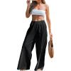 CUPSHE Women’s Beach Pants Flowy Wide Leg Cover Up High Waist Smocked Swimwear Cover Ups(Black)