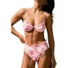 CUPSHE Women’s Bikini Set Push Up Two Piece Swimsuit Underwire Sweetheart Neck Ruffled Mid Rise Back Hook(Light Pink/Floral)
