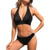 CUPSHE Women’s Bikini Sets Halter V Neck Reversible Self Tied Bathing Suit Double Side Multi Ways Wearing(Black/White)