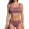 CUPSHE Women’s Bikini Sets Square Neck Two Piece Sporty Bathing Suits Textured Crisscross Mid Rise(Dusty Purple)