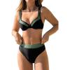 CUPSHE Women’s Bikini Sets Two Piece Bathing Suit High Waisted Underwire Wide Adjustable Straps Color Block Back Hook(Black/Green)