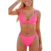 CUPSHE Women’s Bikini Sets Two Piece Swimsuit Adjustable Straps V Neck Low Rise Textured Cheeky Bottom(Hot Pink)