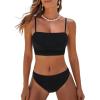CUPSHE Women’s Bikini Sets Two Piece Swimsuit Bandeau Top Square Neck Mid Rise Ruched Bathing Suit Spaghetti Straps(Black)