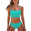 CUPSHE Women’s Bikini Sets Two Piece Swimsuit Bandeau Top Square Neck Mid Rise Ruched Bathing Suit Spaghetti Straps(Green)