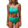 CUPSHE Women’s Bikini Sets Two Piece Swimsuit High Waisted One Shoulder Asymmetrical Neck Self Tie Bathing Suit(Turquoise Blue)