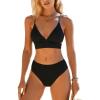 CUPSHE Women’s Bikini Sets Two Piece Swimsuit Mid Rise Bathing Suits V Neck Crisscross Back Tie Textured(Black)
