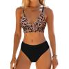 CUPSHE Women’s Bikini Sets Two Piece Swimsuit Mid Rise Bathing Suits V Neck Crisscross Back Tie Textured(Leopard/Black)