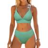 CUPSHE Women’s Bikini Sets Two Piece Swimsuit Mid Rise Bathing Suits V Neck Crisscross Back Tie Textured(Mint Green)