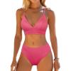 CUPSHE Women’s Bikini Sets Two Piece Swimsuit Mid Rise Bathing Suits V Neck Crisscross Back Tie Textured(Raspberry Red)