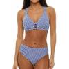 CUPSHE Women’s Bikini Sets Two Piece Swimsuit Textured Mid Rise Crisscross Back Self Tie Molded Cup(Blue/White)