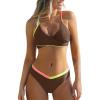 CUPSHE Women’s Bikini Sets Two Piece Swimsuit V Neck Color Block Bathing Suit Cutout Crisscross Back Self Tie Swimwear(Brown)