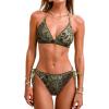 CUPSHE Women’s Bikini Sets Two Piece Swimsuit V Neck Halter Back Self Tie Stitching Side Lace Up(Green/Brown Paisley)