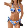 CUPSHE Women’s Bikini Sets Two Piece Swimsuit V Neck Reversible Bottom Halter Self Tie Back Hook(White/Blue/Orange)
