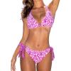 CUPSHE Women’s Bikini Sets Two Piece Swimsuit V Neck Reversible Bottom Halter Self Tie Back Hook(White/Pink/Floral)