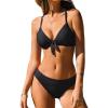 CUPSHE Women’s Bikini Sets V Neck Two Piece Bathing Suits Textured Bunny Tie Adjustable Straps(Carbon Black)