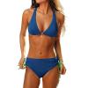 CUPSHE Women’s Bikini Sets V Neck Two Piece Swimsuit Textured Color Block Drawstring Self Tie Bathing Suit(Azure Blue)