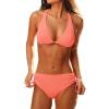 CUPSHE Women’s Bikini Sets V Neck Two Piece Swimsuit Textured Color Block Drawstring Self Tie Bathing Suit(Coral Pink)