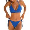 CUPSHE Women’s Bikini Sets V Neck Two Piece Swimsuit Textured Crisscross Self Tie Halter Low Rise Bathing Suit(Royal Blue)