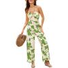 CUPSHE Women’s Boho Casual Jumpsuits Floral Print Sleeveless Halter Neck Wide Leg One Piece Rompers Vacation Outfits(Green)