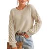 CUPSHE Women’s Cable Knit Sweater Long Sleeve Crew Neck Sweaters Fall Pullover Sweater Tops(Beige)