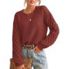 CUPSHE Women’s Cable Knit Sweater Long Sleeve Crew Neck Sweaters Fall Pullover Sweater Tops(Brick Red)