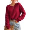 CUPSHE Women’s Cable Knit Sweater Long Sleeve Crew Neck Sweaters Fall Pullover Sweater Tops(Dark Red)