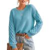 CUPSHE Women’s Cable Knit Sweater Long Sleeve Crew Neck Sweaters Fall Pullover Sweater Tops(Ocean Blue)
