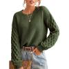 CUPSHE Women’s Cable Knit Sweater Long Sleeve Crew Neck Sweaters Fall Pullover Sweater Tops(Olive Green)