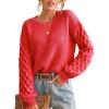 CUPSHE Women’s Cable Knit Sweater Long Sleeve Crew Neck Sweaters Fall Pullover Sweater Tops(Red)