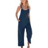 CUPSHE Women’s Casual Loose Overalls Jumpsuits Sleeveless Overall Scoop Neck Button Front Outfit Casual Beach Green(Dark Blue)