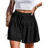 CUPSHE Women’s Casual Shorts Smocked High Rise Bathing Suit Cover Up Wide Leg Beach Summer Shorts(Black)