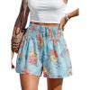 CUPSHE Women’s Casual Shorts Smocked High Rise Bathing Suit Cover Up Wide Leg Beach Summer Shorts(Blue Floral)