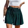 CUPSHE Women’s Casual Shorts Smocked High Rise Bathing Suit Cover Up Wide Leg Beach Summer Shorts(Dark Green)