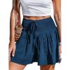 CUPSHE Women’s Casual Shorts Smocked High Rise Bathing Suit Cover Up Wide Leg Beach Summer Shorts(Navy Blue)