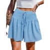 CUPSHE Women’s Casual Shorts Smocked High Rise Bathing Suit Cover Up Wide Leg Beach Summer Shorts(Sky Blue)