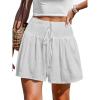 CUPSHE Women’s Casual Shorts Smocked High Rise Bathing Suit Cover Up Wide Leg Beach Summer Shorts(White)