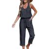 CUPSHE Women’s Casual Sleeveless Scoop Neck Button Down Overalls With Pockets(Black)