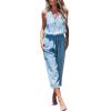 CUPSHE Women’s Casual Sleeveless Scoop Neck Button Down Overalls With Pockets(Light Blue)