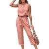 CUPSHE Women’s Casual Sleeveless Scoop Neck Button Down Overalls With Pockets(Pink)
